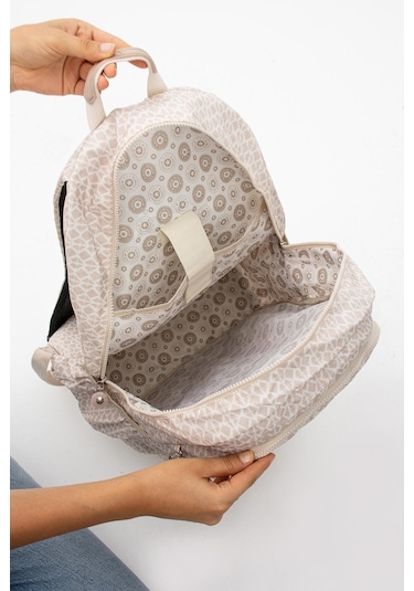 Ultra Hafif Çok Cepli Su Geçirmez Sırt Çantası Unisex Desenli Krem Model: 571-1b - Krem