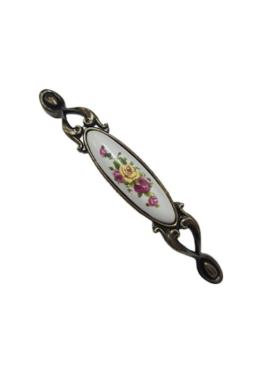 Miray 96 Mm Metal Antik Sarı Porselen Sarı Çiçekli Desenli / 5 Adet Sarı