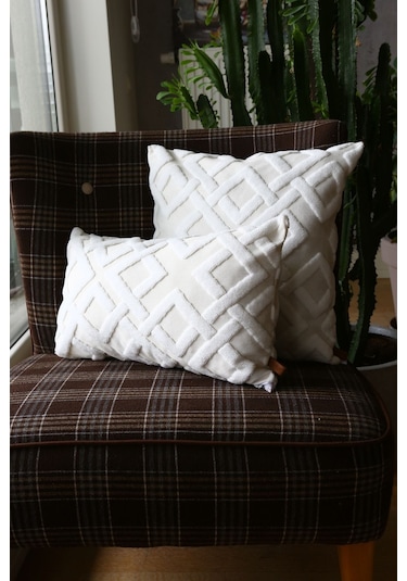 Jakarlı Kırlent 50x50 Cm Mila Ekru