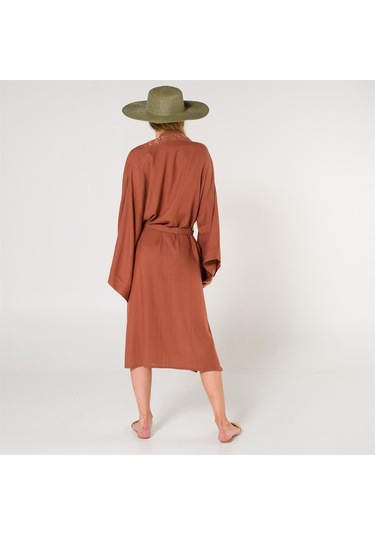 Eli Kadın Pul Baskılı Kimono-Tarçın-Standart Tarçın