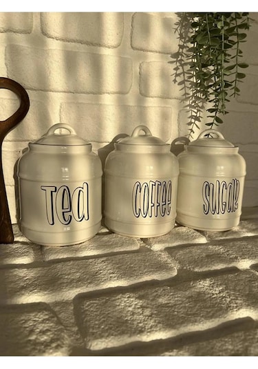 3'lü Porselen 1400ml Tea/coffee/sugar Kavanoz Seti