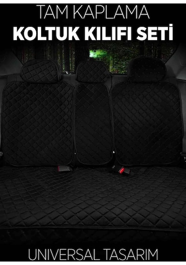 Tay Tüyü Terletmez Kumaş Oto Koltuk Kılıfı Ön Ve Arka Tam Koltuk Seti - Siyah