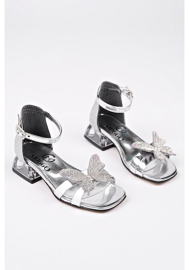 Muggo Lola Cırtlı Ve Simli Günlük Kız Çocuk Sandalet Gümüş