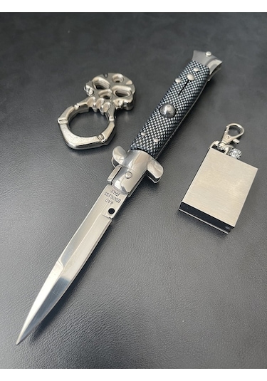 Taşkafa St 01 Damalı  Parmak Punch Kibrit Çakmak Seti Gümüş