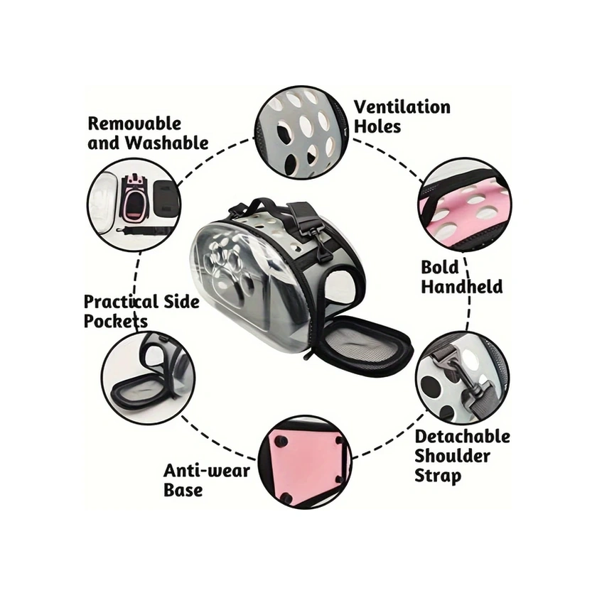 Fochsia Ayak İzi Tasarımı Kedi Sırt Çantası Katlanır Gri Büyük Taşınabilir Omuz Çantası