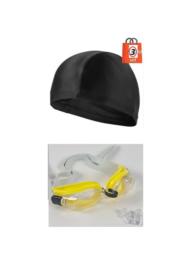 Çocuk Yüzücü Gözlüğü Bone Seti/ Havuz-deniz-yüzücü Gözlüğü-bone Sarı