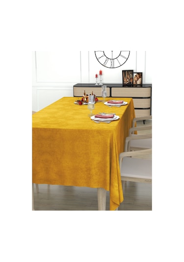 Daily Series Kadife Dokulu Safran Rengi Masa Örtüsü Safran