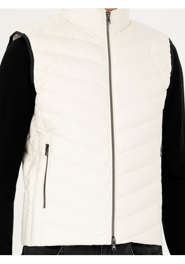 Cacharel Ekru Slim Fit İnce Kapitone Mont Yelek Bej