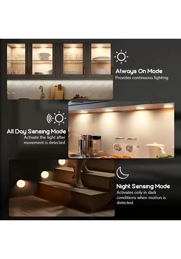Dashanshop 3 Adet Hareket Sensörlü Gece Lambası Dolap Banyo Merdiven Işığı Sıcak Beyaz Sıcak Beyaz/3-3 Adet