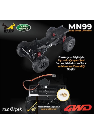 Mn Model Mn99 V2 1/12 Land Rover Defender D90 4wd Rc Model Crawler Offroad Uzaktan Kumandalı Araba Truck Rtr Beyaz+dahili Işık Seti