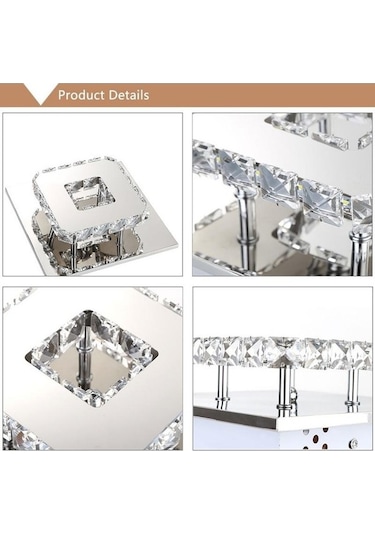 Novahub Beyaz Modern Kristal Kare Yüzük Tavan Işığı, 12w Led, Gömme Montaj, Restoran/koridor/aydınlatma Beyaz