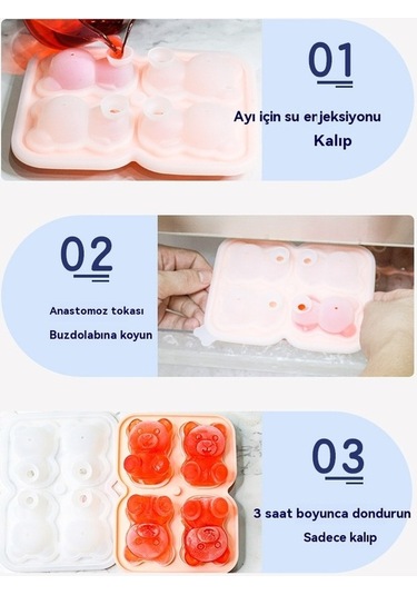 Novahub Silikon 6'lı Ayı Buz Kalıbı: Kahve, Süt, Çay, Şekerleme, Dekorasyon İçin Pembe Kalıplar Pembe