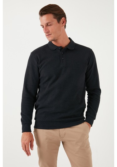 Buratti Pamuk Karışımlı Regular Fit Erkek Polo Yaka Kazak 456223 Antrasit