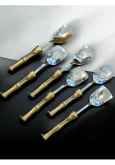 Royking Bambu Saplı Antik Dondurma Kaşık 6'lı Eym 087 Bakır - Siyah