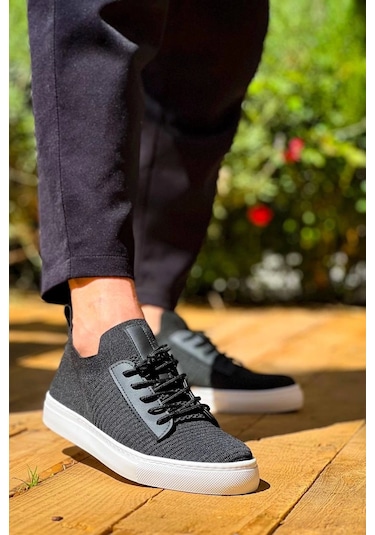 Siyah Triko Yüksek Taban Bağcıklı Günlük Erkek Ayakkabısı Siyah1 Siyah