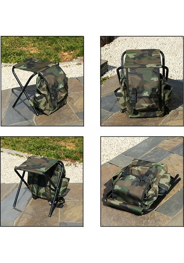 Yuntech01 Kamuflaj Taşınabilir Masaüstü Sandalye - 600d Oxford Kumaş + Çelik - 32x28x34cm - Doğa, Balıkçılık, Yürüyüş İçin Kolay Çıkarabilir Sırt Çantası Sandalye Çok Renkli