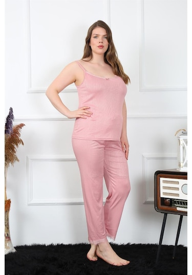 Akbeniz Kadın Büyük Beden Pudra İp Askılı Pijama Takım 202195 Çok Renkli