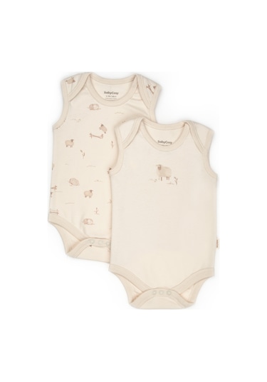 Bebek 2li Askılı Zıbın Body %100 Organik Pamuk - Bebek Ve Yenidoğan Serisi - Csy8175 Ekru