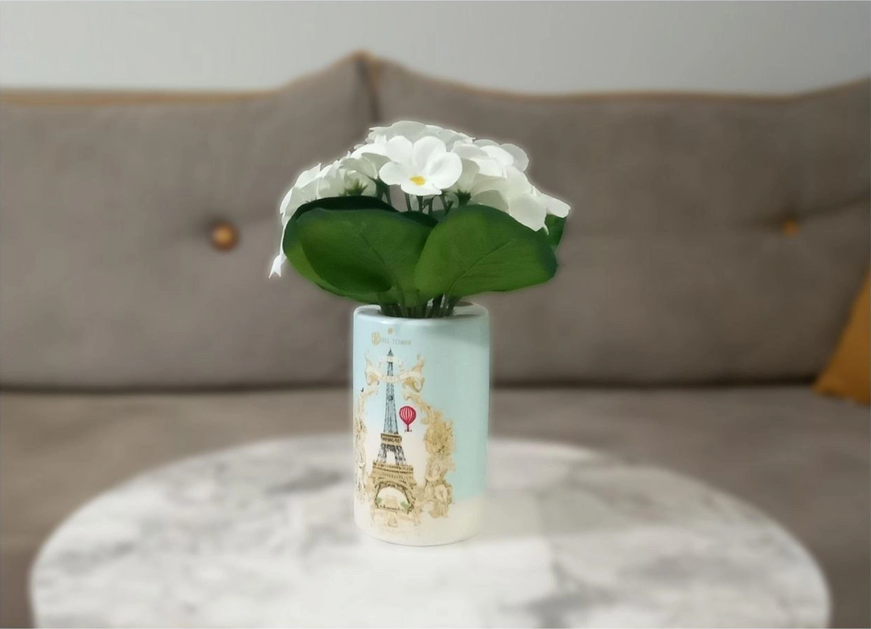 2 Adet Vazo Dahil,vazoda Çiçek,beyaz Yapay Çiçek,vazo Dekoratif Romantik Yeşil Model 7x7x16cm Çok Renkli