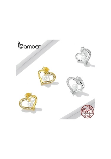 Bamoer Yeni Gelenler 925 Ayar Gümüş Aşk Kabuğu İnci Saplama Küpeler Temizle Cz İle Kadınlar İçin Güzel Takı Yıldönümü Hediyesi A