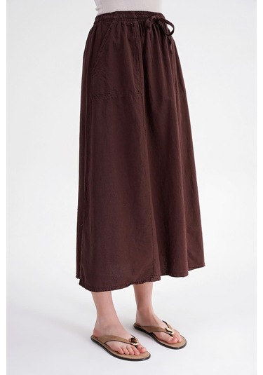 4633 Kadın Yandan Cepli Parçalı Etek Kahve Kahve