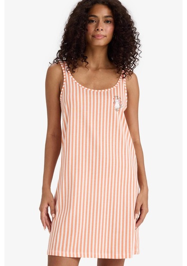 Defacto Regular Fit U Yaka Askılı Çizgili Gecelik-fall İn Love F6077ax25hsog300 Turuncu