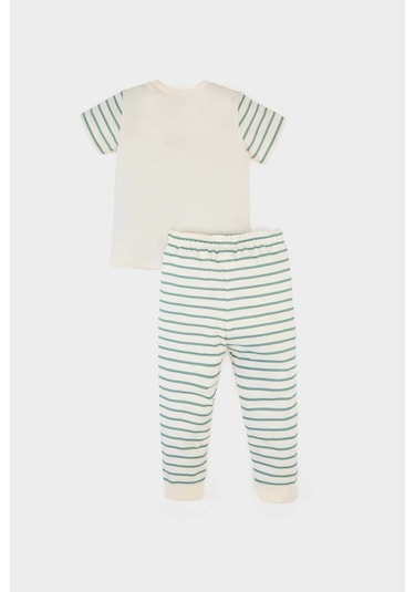 DeFacto Erkek Bebek Pijama Takımı Baskılı Kısa Kollu Penye Üst Çizgili Uzun Alt E0757A525SMGN382 Yeşil