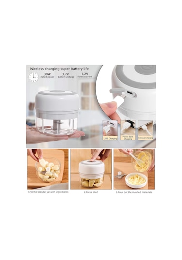 Elektrikli Sarımsak Ezici - Mini Sarımsak Ezici, Taşınabilir Et Doğrayıcı A Beyaz