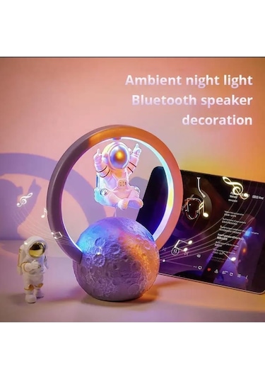 Manyetik Astronot Tasarımlı Bluetooth Hoparlör Gece Lambası Şarjlı Dokunmatik-1760 Çok Renkli