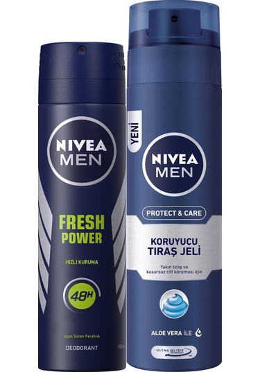 Nivea Fresh Power Erkek Sprey Deodorant 150 ML + Koruyucu ve Bakım Tıraş Jeli 200 ML