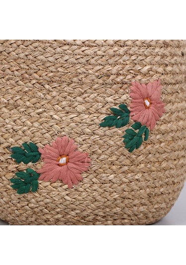 Karanfil Çiçek Desenli 33x25 Cm Deniz Sazı Sepet Bej