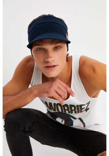 Erkek Uv Koruyuculu %100 Pamuklu Penye Tenis Golf Stil Vizör Şapka Siperlik - Tek Ebat / Lacivert Lacivert