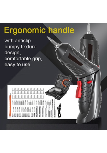 Aubyhe 3.6v Li-poly Akülü Somun Sıkma Makinesi - Çift Mod Düz/sünger , Led Işık, Usb Şarj, 3.5nm Tork, Siyah 6 Parça Seti