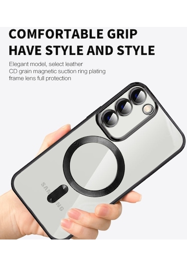 Teknomoda Samsung Galaxy Uyumlu S21 Fe Kılıf Kamera Lens Korumalı Renkli Magsafe Şeffaf Silikon