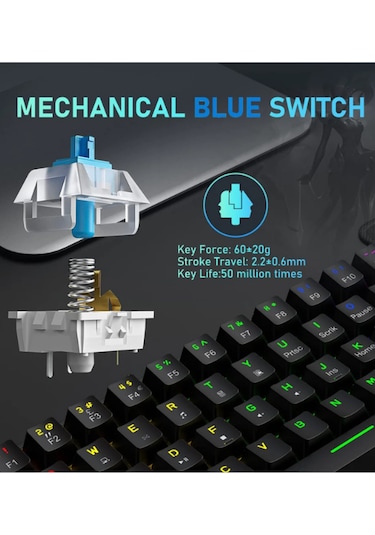 T60 Rgb Mavi Switch Mekanik Siyah Klavye Kablolu Gaming Driverli Oyuncu Klavyesi T60 Mini Q Klavye