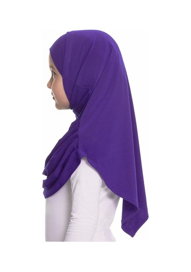 Mor Pratik Hazır Geçmeli Çocuk Tesettür Bone Sandy Kumaş Kendinde Mor