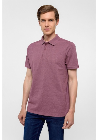 Koyu Bordo Regular Armürlü Polo Yaka Tişört-37266 Koyu Bordo
