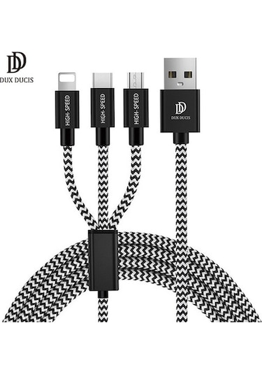 Dux Ducis 3In1 Lightning + Type C + Mikro Kopmaz Usb Kablo Gri-Siyah