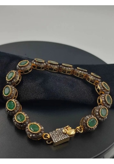 925 Ayar Gümüş Zümrüt Ve Elmas Bileklik 266 Altın