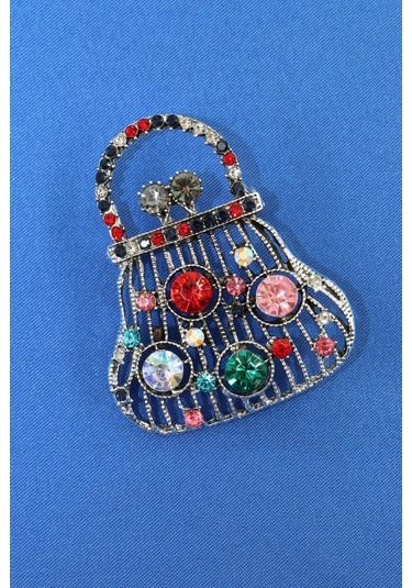 Pırlanta Taşlı Para Çantası Broş. Yaka İğnesi Broş. Taşlı Tasarım Broş. Kadın Broş. Broş. Çanta Broş Çok Renkli