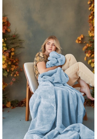 Deluxe Wellsoft Battaniye Bebe Mavisi Tek Kişilik Battaniye TV Battaniyesi 150 x 200 CM