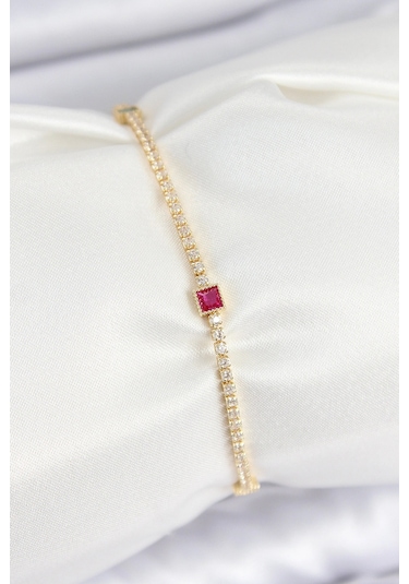 Pirinç Zirkon Taşlı Kare Model Gold Renk Kadın Bilekilk - Tj-bb7660 Çok Renkli