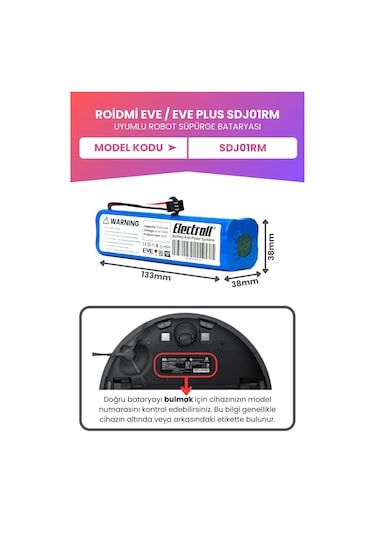 Roidmi Eve / Eve Plus Batarya 7.000mah Pil Robot Süpürge Batarya