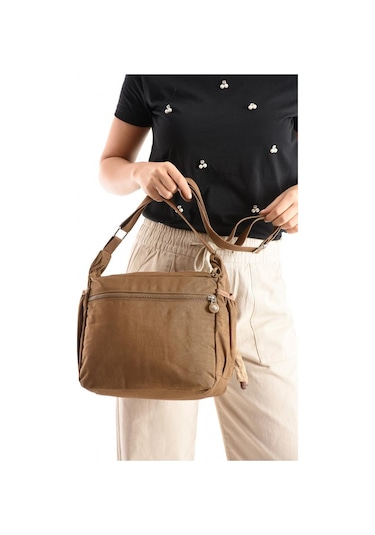 Kadın Postacı Çanta Hafif Klinkır Kumaş 30 27 Cm Çapraz Askılı Omuz Çantası Günlük Kol Çantası Taba