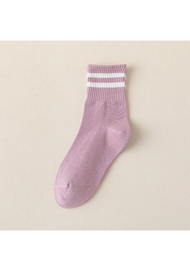 Monyee Kadınlar İçin Yüksek Kaliteli Pamuklu Orta Boylu Socks, Isı Sağlar, Konforlu Ve Esnek, Kış- Sonbahar, Spor Ve Gündelik Kullanim, Pembe Beyaz Çubuklu , Tek Çift Koyu Pembe Beyaz Çizgi