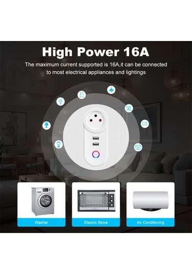 Xurunkeji İsrail Fişi Tuya Akıllı Ev 16a Wifi Akıllı Priz Güç Prizi Usb Şarj Çıkışı Alexa İçin Zamanlama Ses Kontrolü