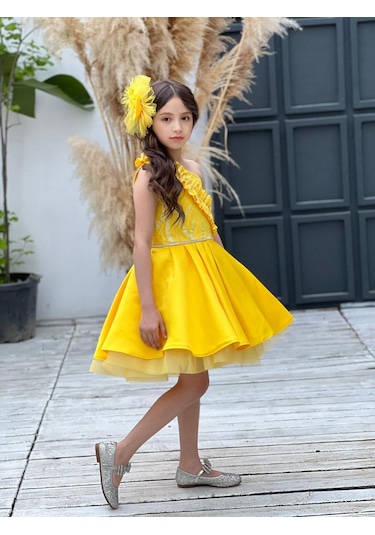 Uğurböceğiçocuk Vildan Saten Bel Taş Detay 3'lü Kız Çocuk Abiye 001