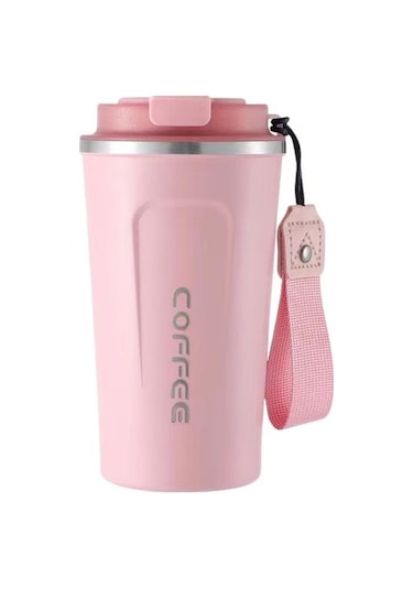 Pembe Mühür Kapaklı Seyahat Kahve Kupa Dökülmeye Dayanıklı Yalıtımlı Çevre Dostu Kolay Tek Elle İçme Paslanmaz