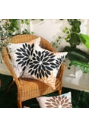 Symbee Siyah Kahverengi Modern Çiçek Desenli Su Geçirmez Keten Kırlent Kılıfı, 18x18 İnç, 2'li Set Siyah