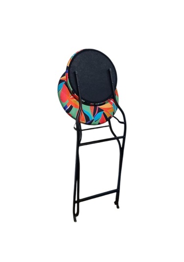 Katlanabilir Renkli Yaprak Desenli Metal Sandalye Siyah
